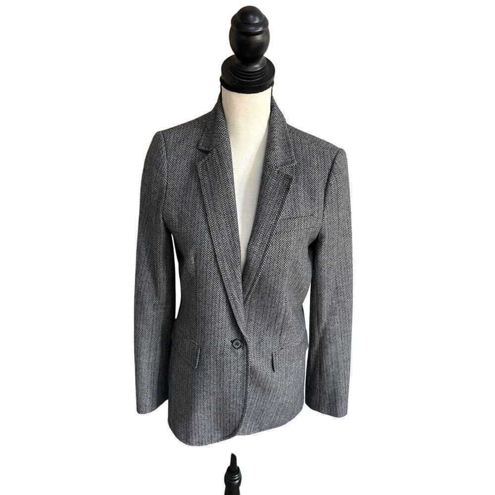 Rebecca Minkoff Wool Blend Herringbone Blazer Gray Black Jacket Size 4